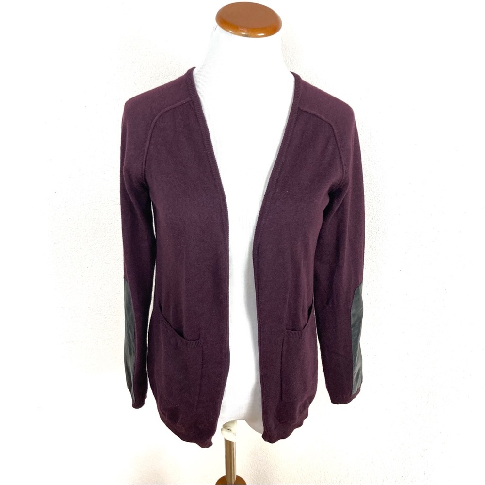 Maje Daminute Cardigan Leather Patch Long Sleeve Wool Silk Womens Sz Large